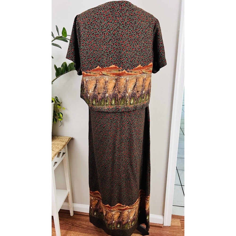 Vintage Robbie Bee Brown Giraffe Maxi Dress 2 Pc Set Safari Animal Print Size 10 - Picture 10 of 12